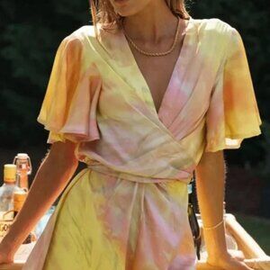Here Comes the Sun Yellow and Pink Wrap Romper, Size S